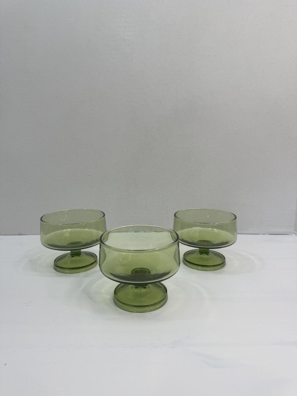 Vintage Anchor Hocking Finlandia Avocado Green 6 oz Footed Sherbet Bowl Set of 3